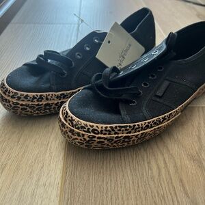 Superga Black Sneakers with Animal Print Sole